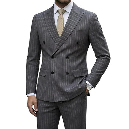 Men's Slim Fit Double Breasted Striped Suit – 2 Piece Blazer and Pants for Weddings and Formal Occasions