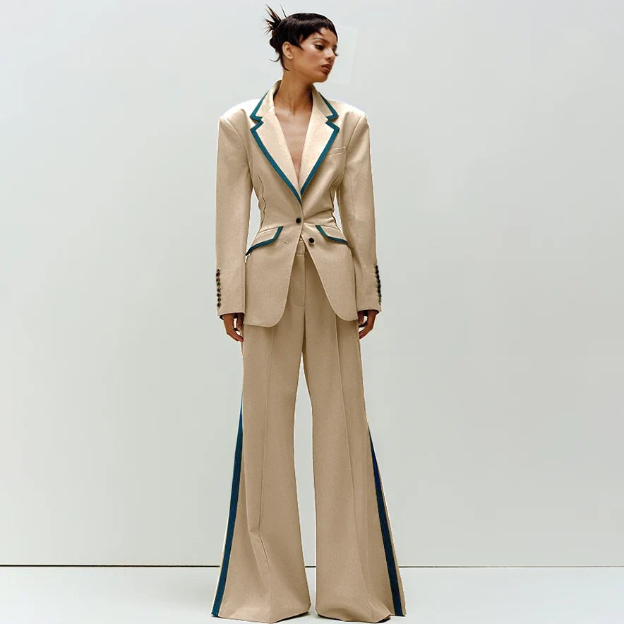 Women's Suit Slim Fit Two Piece(Blazer+Flare Trousers) Pants Set Professional Business Workwear Daily Outfit Suits for Ladies