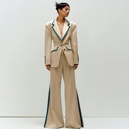 Women's Suit Slim Fit Two Piece(Blazer+Flare Trousers) Pants Set Professional Business Workwear Daily Outfit Suits for Ladies