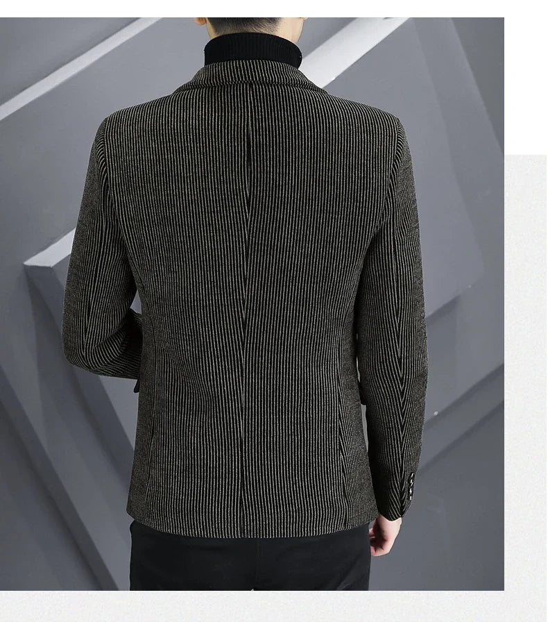 Blazer Autumn/Winter Golden Sable Velvet and Cotton Thickened Thermal Small Suit Fashion Business Men's Slim Blazer