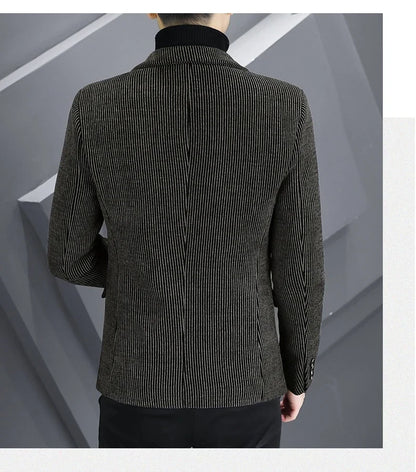 Blazer Autumn/Winter Golden Sable Velvet and Cotton Thickened Thermal Small Suit Fashion Business Men's Slim Blazer