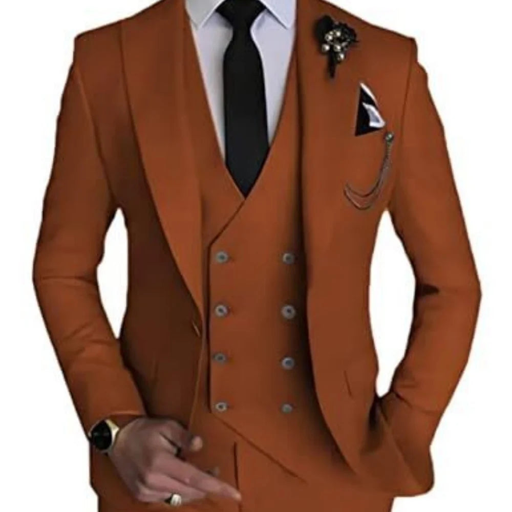 3 Piece Men's Wedding Dress Suits Slim Fit Peak Lapel Blazer+Vest+Pants Groom Tuxedos for Party Formal Suit Elegant Men Clothes