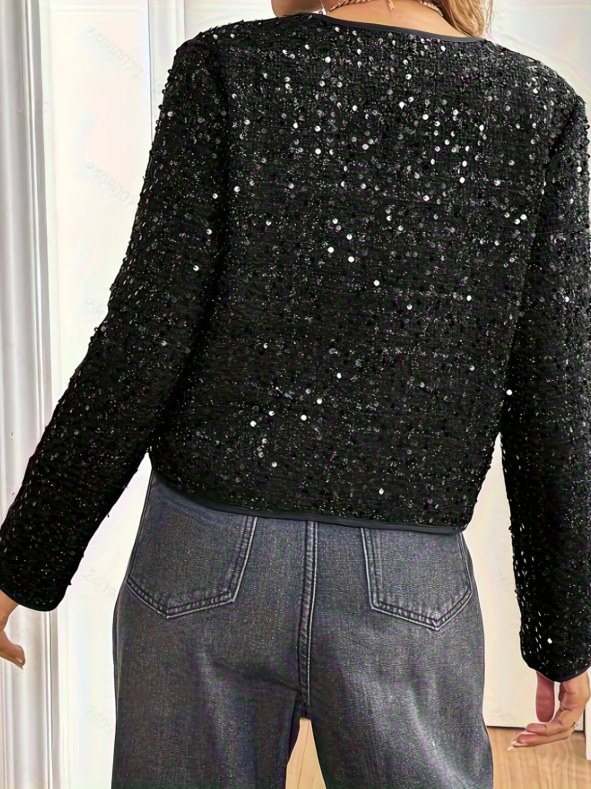 Gold Button Fashion Sequin Short Blazer