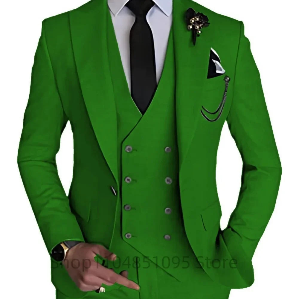 3 Piece Men's Wedding Dress Suits Slim Fit Peak Lapel Blazer+Vest+Pants Groom Tuxedos for Party Formal Suit Elegant Men Clothes