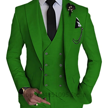 3 Piece Men's Wedding Dress Suits Slim Fit Peak Lapel Blazer+Vest+Pants Groom Tuxedos for Party Formal Suit Elegant Men Clothes