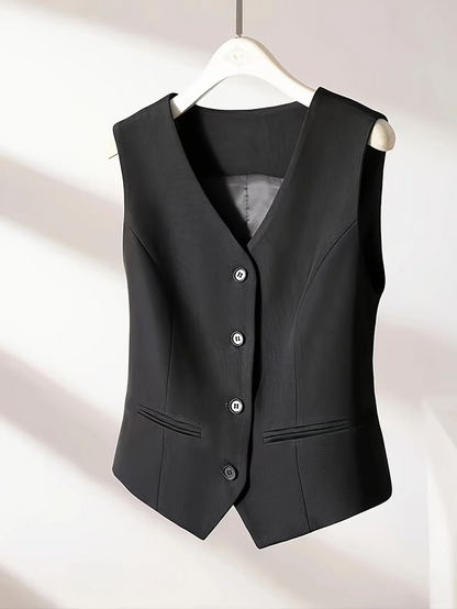 Women's Sleeveless Vest V-Neck Button Front Cut Casual Style With Elegant Spring Summer and Fall Routine Suitable for the Office