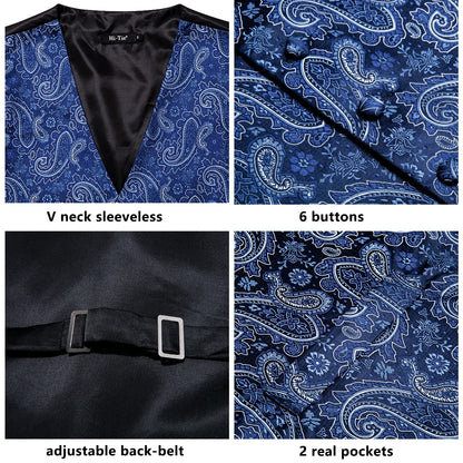 Men's Floral Paisley Vest and Tie Set – Formal Waistcoat with Necktie and Pocket Square for Weddings and Business Events