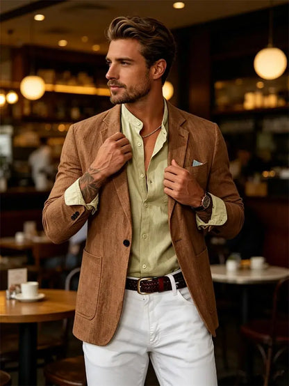 Men's Cotton Linen Blazer Solid Slim Fit Breathable Lightweight Casual Sport Coat One Button Lapel Suit Jacket for Daily Summer