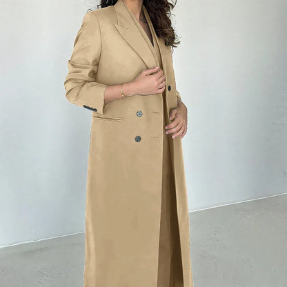 Gray Women Pants Sets 3 Piece Gorgeous Peak Lapel Double Breasted Solid Outfits Fashion Formal X-Long Suits (Blazer+Vest+Pants)