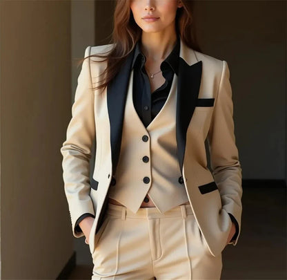 New Beige Women's Suits 3-Piece Blazer Suit Set Formal Fit Pant Suit Ladies Tuxedo (Jacket+Vest+Pants) Tailor Made