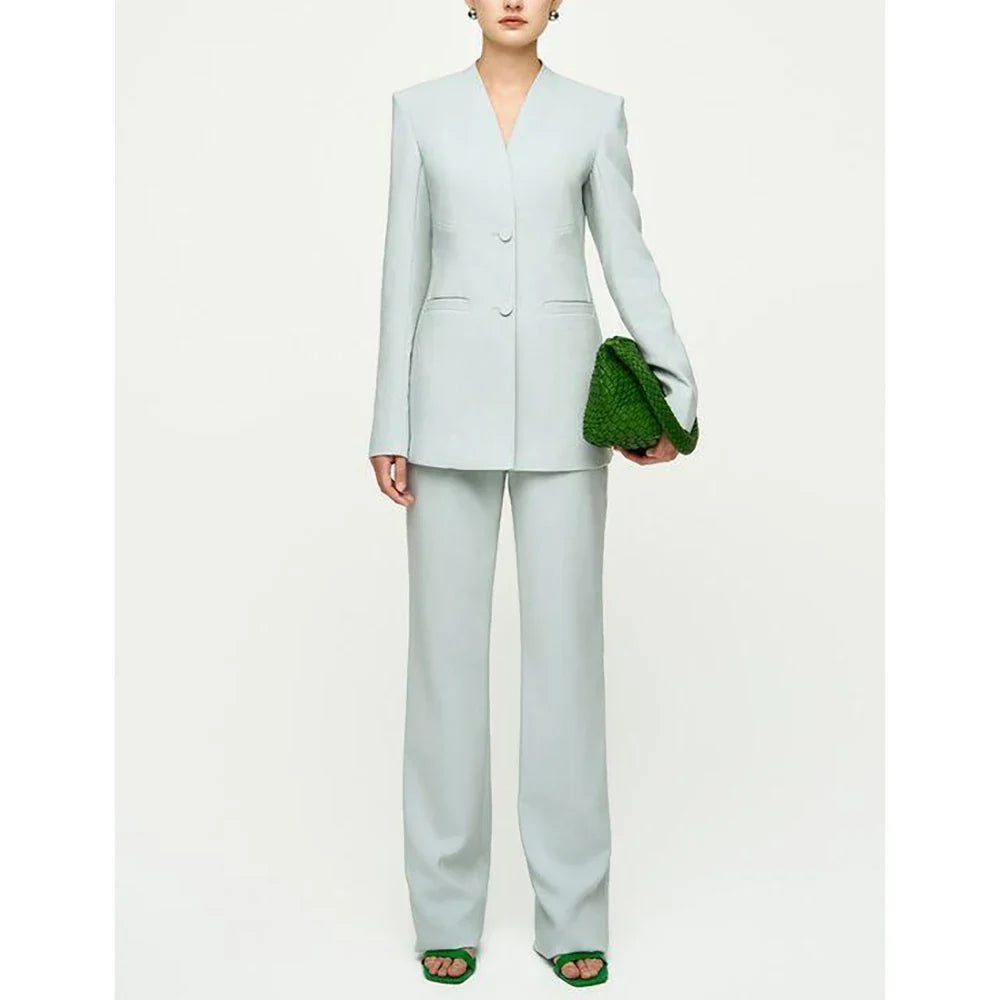 Elegant Solid Color Women Pants Set High-end Single Breasted Female Two Pieces(Blazer+Trousers)ropa de mujer ofertas