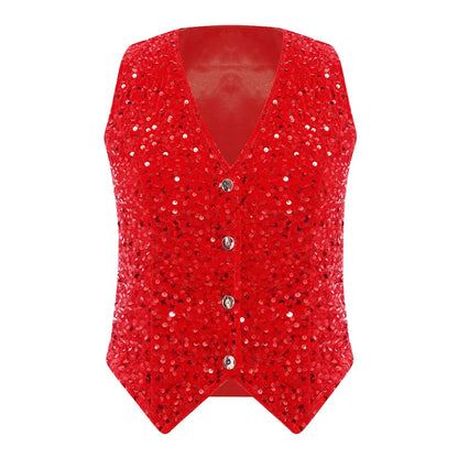 Women's Sleeveless Vest Disco Party Tops Clubwear Streetwear Lady V-neck Sequins Vests Fashion Waistcoat Music Festival Outfit