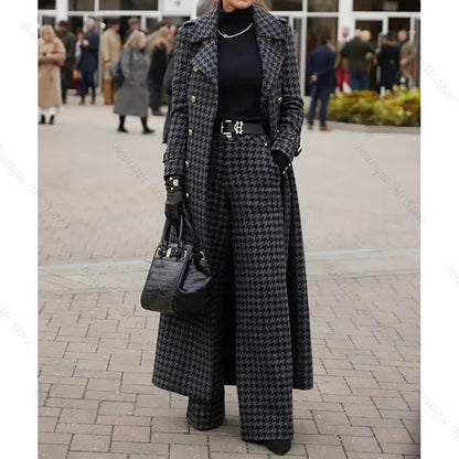 Elegant Houndstooth Women Suits 2 Piece Peak Lapel Formal Casual Prom Party Pants Sets Blazer with Pants