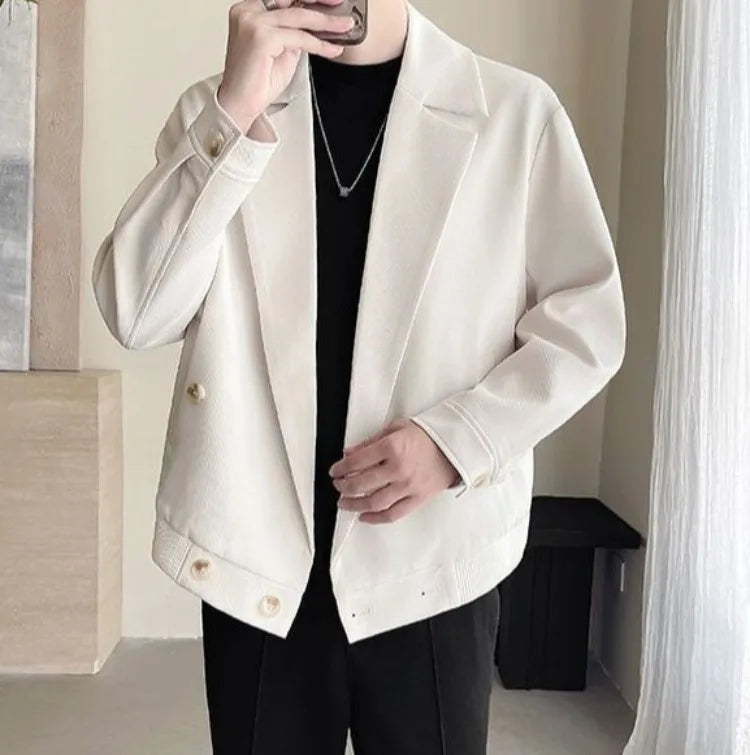 TikTok Trend Men's Autumn Designer Cropped Blazer High-End Casual Jacket Fashion Short Suit Outerwear