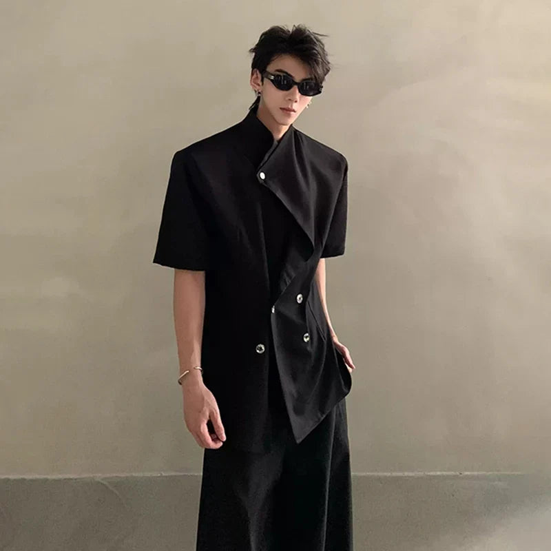 2026 Summer Fashion Double Breasted Solid Color Short Sleeve Blazer Coat Men's Elegant Temperament Korean Clothes JY6389