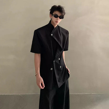 2026 Summer Fashion Double Breasted Solid Color Short Sleeve Blazer Coat Men's Elegant Temperament Korean Clothes JY6389