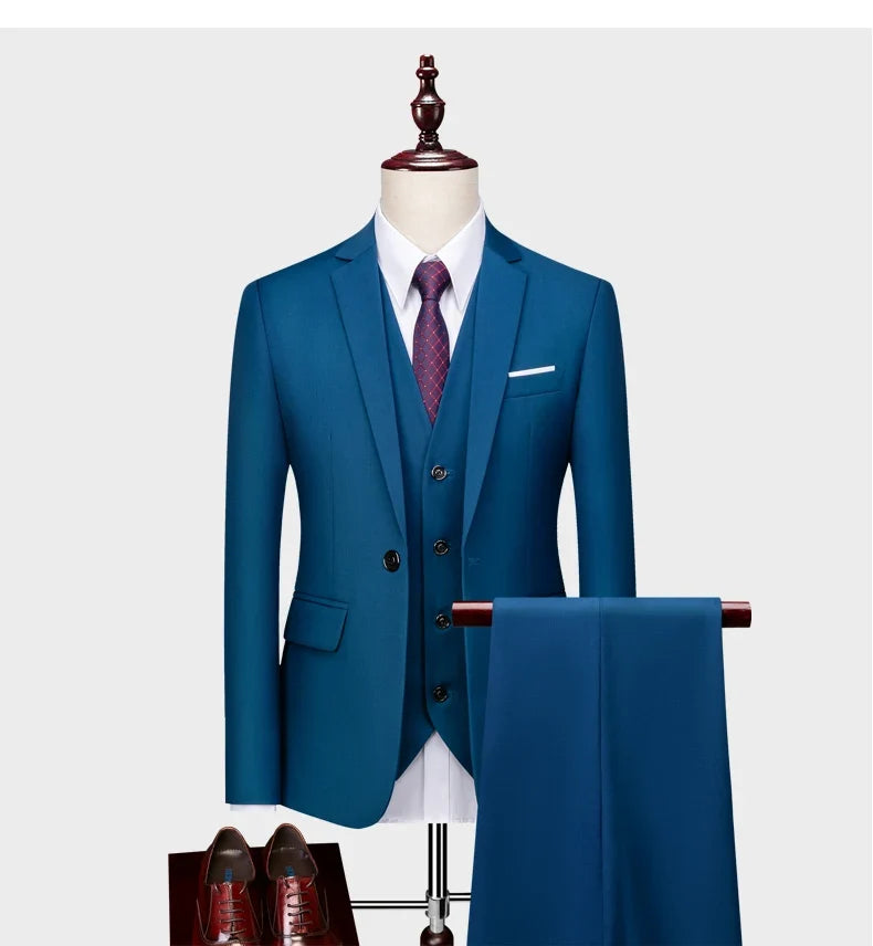 Men's Three-Piece Suit – Slim Fit Wedding & Business Formal Suit with Vest and Trousers