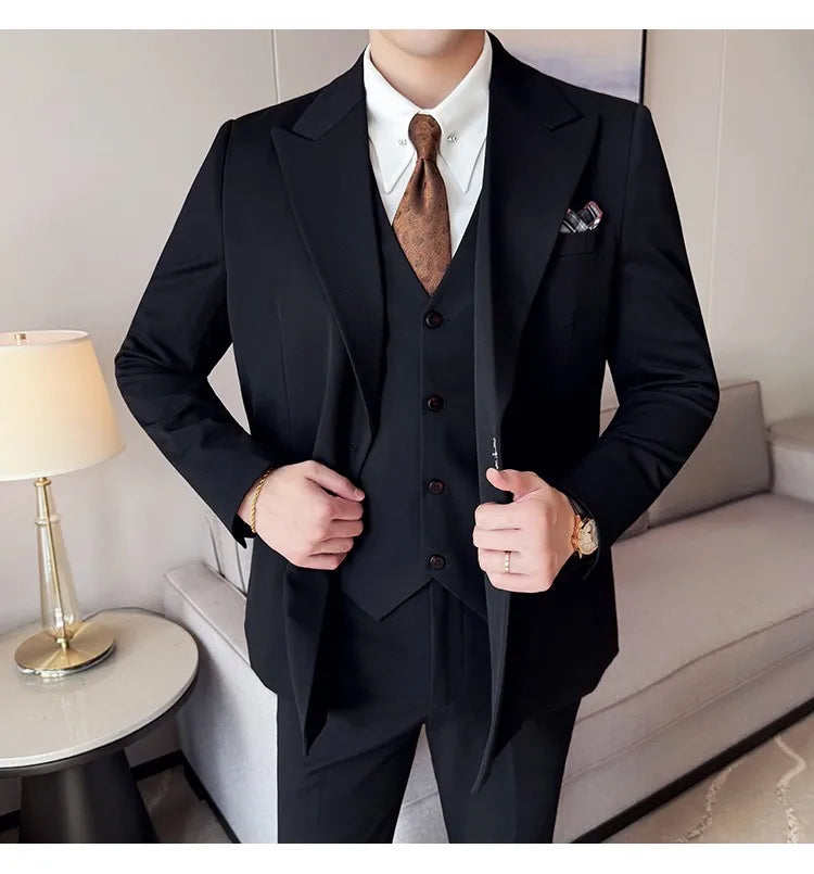 Men's 3-Piece Slim Fit Suit Set – Jacket, Vest & Pants for Wedding, Prom & Business
