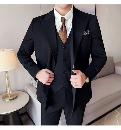 Men's 3-Piece Slim Fit Suit Set – Jacket, Vest & Pants for Wedding, Prom & Business