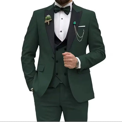 Slim Fit Peaked Lapel Formal Men Suits Solid Business Wedding Tuxedo Fashion Groom Outfit with Blazer Vest Pants for Prom Dinner