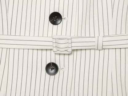 Elegant Women's Striped Blazer With Belt 2026 Spring Autumn Lapel Long Sleeves Single Breasted Slim Trendy Office Lady Suit
