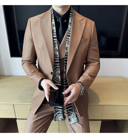 Double Collar Suit Set 3 Pieces Business Formal Casual Suits Vest Trousers Office Work Party Prom Wedding Groomsmen Clothing