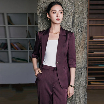 Elegant Women 2025 Spring Summer Professional Suit OL Business Interview Manager Commuting Work Wear Blazer And Pants Sets