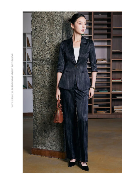 Elegant Women 2025 Spring Summer Professional Suit OL Business Interview Manager Commuting Work Wear Blazer And Pants Sets