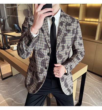 2025 Fashion Embroidery Jacquard Suit Jacket Korean Style Slim Fit Business Formal Social Prom Party Tuxedos Men Clothing 5XL-M