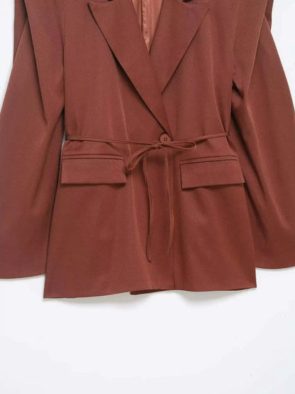 Spring Autumn New Women Blazer Notched Collar Single Button Flying Sleeve Solid Color High-End Elegant Fashion Coat HK18181