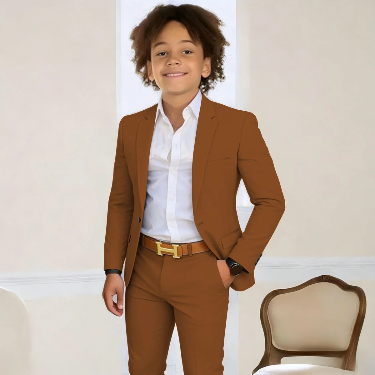 Suit For Boys 2-16 Years Blazer Pant Set 2 Piece Slim Fit Casual Beige Wedding Suit Set Birthday Stage Performance Costumes