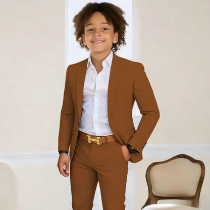 Suit For Boys 2-16 Years Blazer Pant Set 2 Piece Slim Fit Casual Beige Wedding Suit Set Birthday Stage Performance Costumes