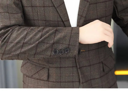 2026 Blazer Outdoor Men's Checked Fashion Business Trend Wedding Slimming Gentleman Casual Korean Travel High Formal Wear Blazer