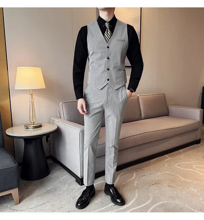 High Quality Casual Business Suit Set Men Slim Fit Social Wedding Groom Formal Set 3 Piece Set (jacket+vest+pant）men Clothing
