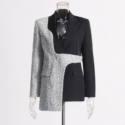 2026 Spring Autumn New Women Blazer Color Block Patchwork Asymmetrical Temperament Office Lady High-end Trend Jacket HK3107
