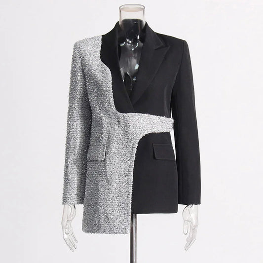 2026 Spring Autumn New Women Blazer Color Block Patchwork Asymmetrical Temperament Office Lady High-end Trend Jacket HK3107