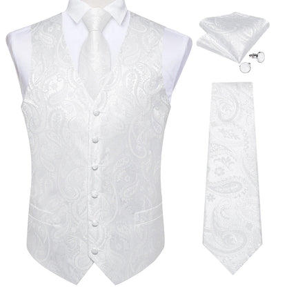 Men's Paisley Waistcoat Set – Single Breasted Formal Vest with Necktie and Pocket Square for Weddings and Business Events