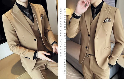 (Blazer+ Vest + Trousers) 2023 Latest Design Double Breasted Vest Men's Suit High Quality Business Simple Casual Dress Wedding