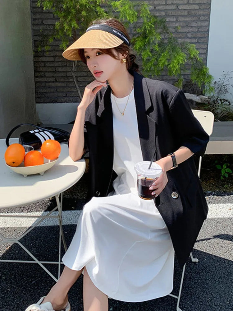 Summer New Women's Blazer Short Sleeves Back Bowknot Chain Niche Design Elegant High-end Sweet Ins Chic Tide Jacket HK14700