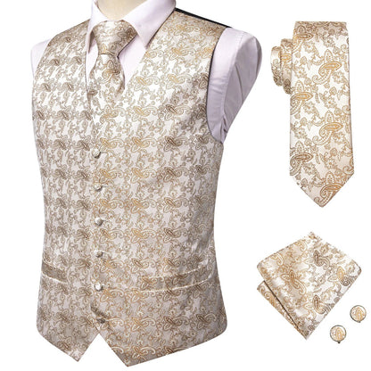 Men's Vest Suit Set – Champagne Gold Paisley Waistcoat for Weddings & Formal Events