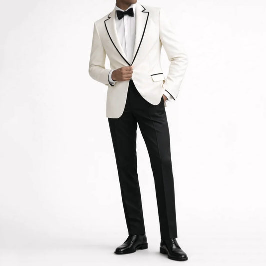 Men Suit 2 Piece White Black Single Button With Lapel For Wedding Groom Birthday Banquet Party Prom Business Work Jacket Pants