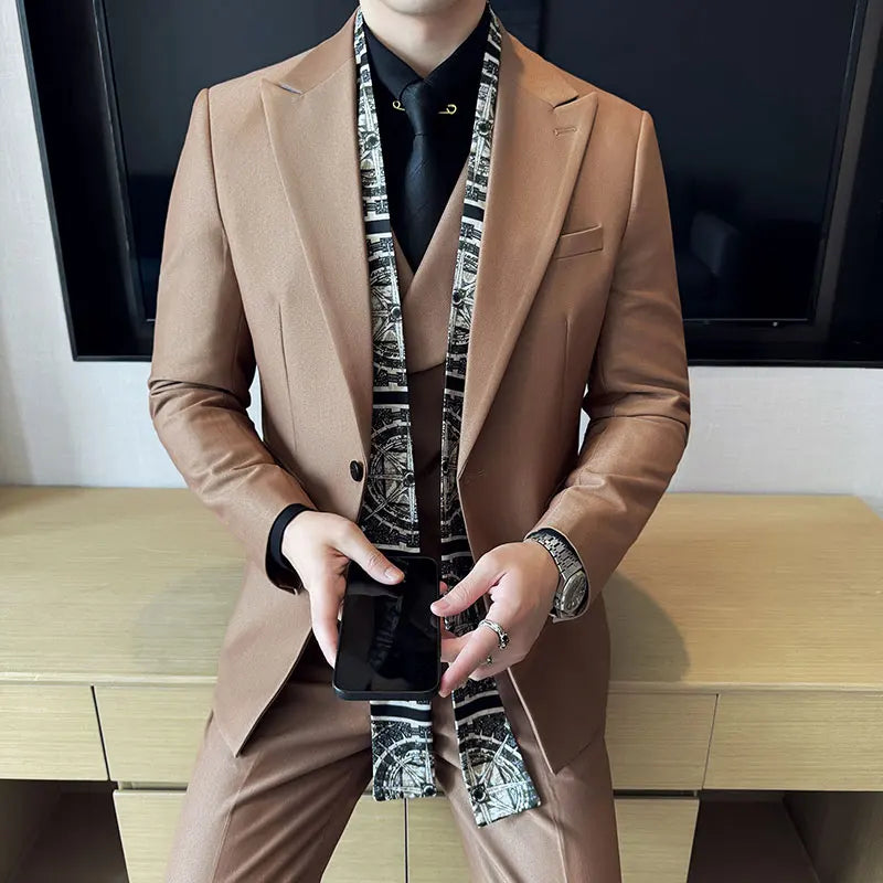 Double Collar Suit Set 3 Pieces Business Formal Casual Suits Vest Trousers Office Work Party Prom Wedding Groomsmen Clothing