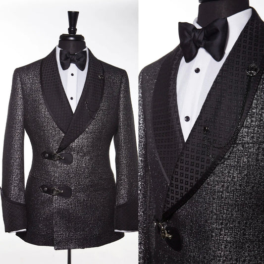 Leisure Men's Suit 2 Pieces Sheer Lapel Blazer Pants Bow Collar Wedding Tuxedos Work Business Formal Customized M6257