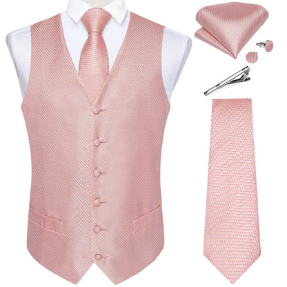 Men's Suit Vest Set with Tie, Handkerchief & Cufflinks for Wedding & Banquet
