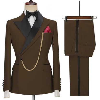 Slim Fit Monochromatic Terno De Trespassado for Men Jacket And Pants Wedding Groomsmen Formal Ternos Dinner Smalking Suit