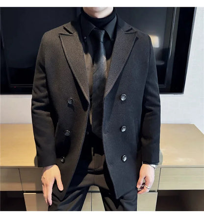 British Style Autumn Winter Thick Double Breasted Woolen Coats High Quality Men Business Casual Warm Suit Jackets Men Clothing
