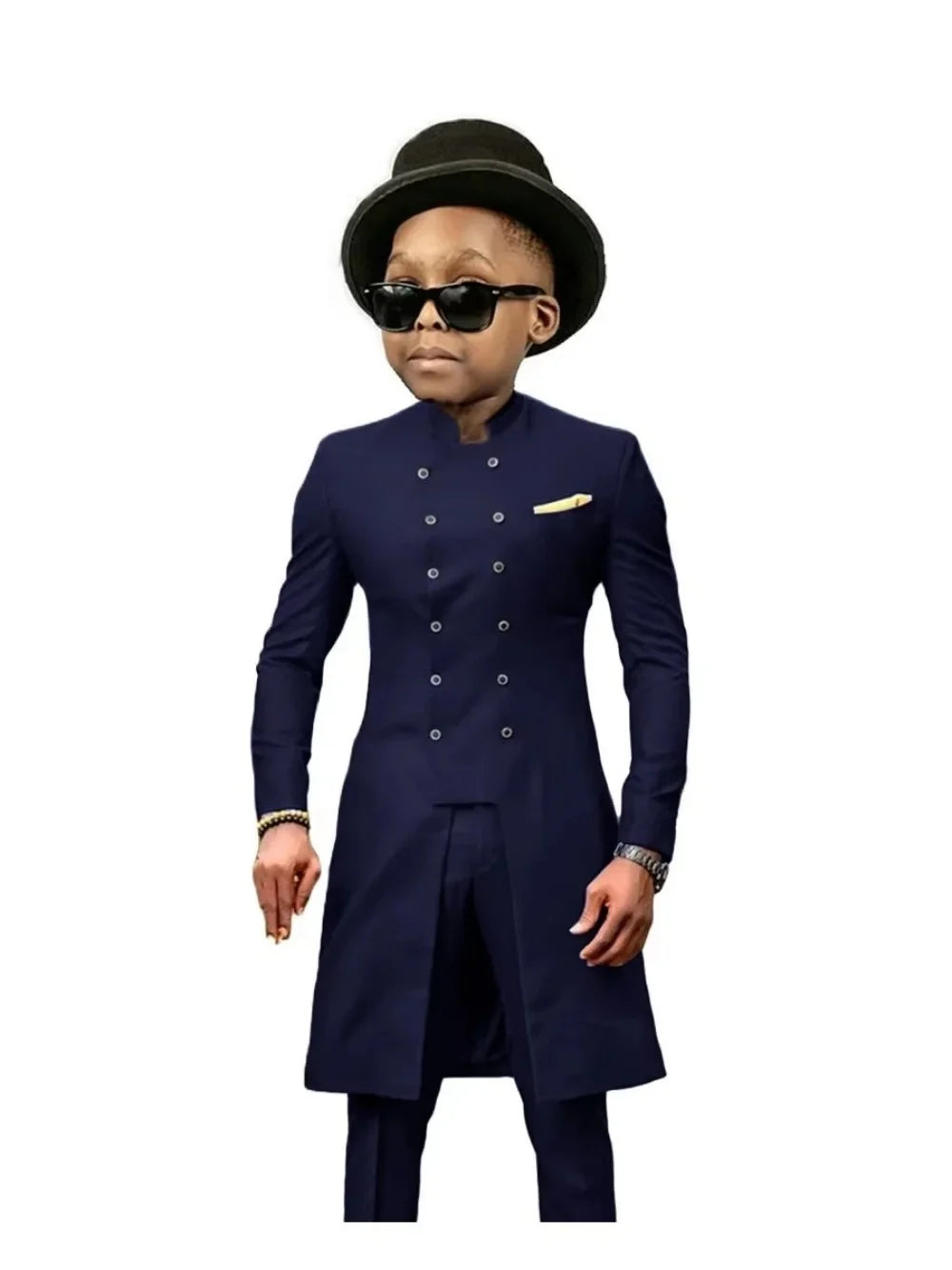 African Stand Collar Kids Long Suit Set 2 Pieces Wedding Guest Outfit Double Breasted Boys Formal Tuxedo Birthday Party Wear