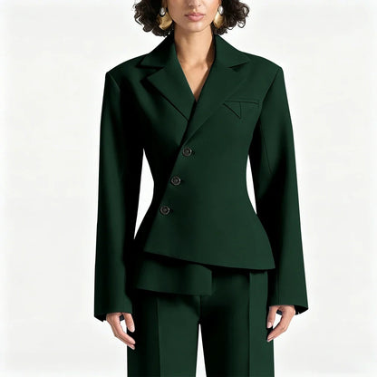 Black Asymmetric Blazer Suit Women's Slim Fit Single Breasted Notch Lapel Set Minimalist Office Modern Casual Workwear Outfit