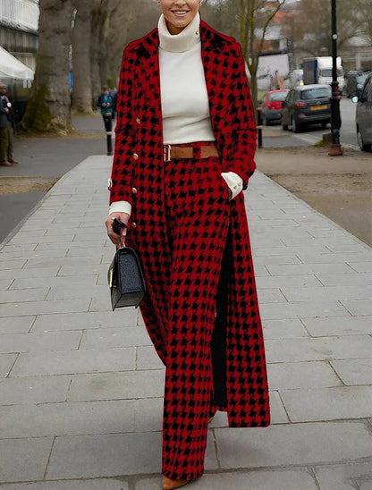 Elegant Houndstooth Women Suits 2 Piece Peak Lapel Formal Casual Prom Party Pants Sets Blazer with Pants