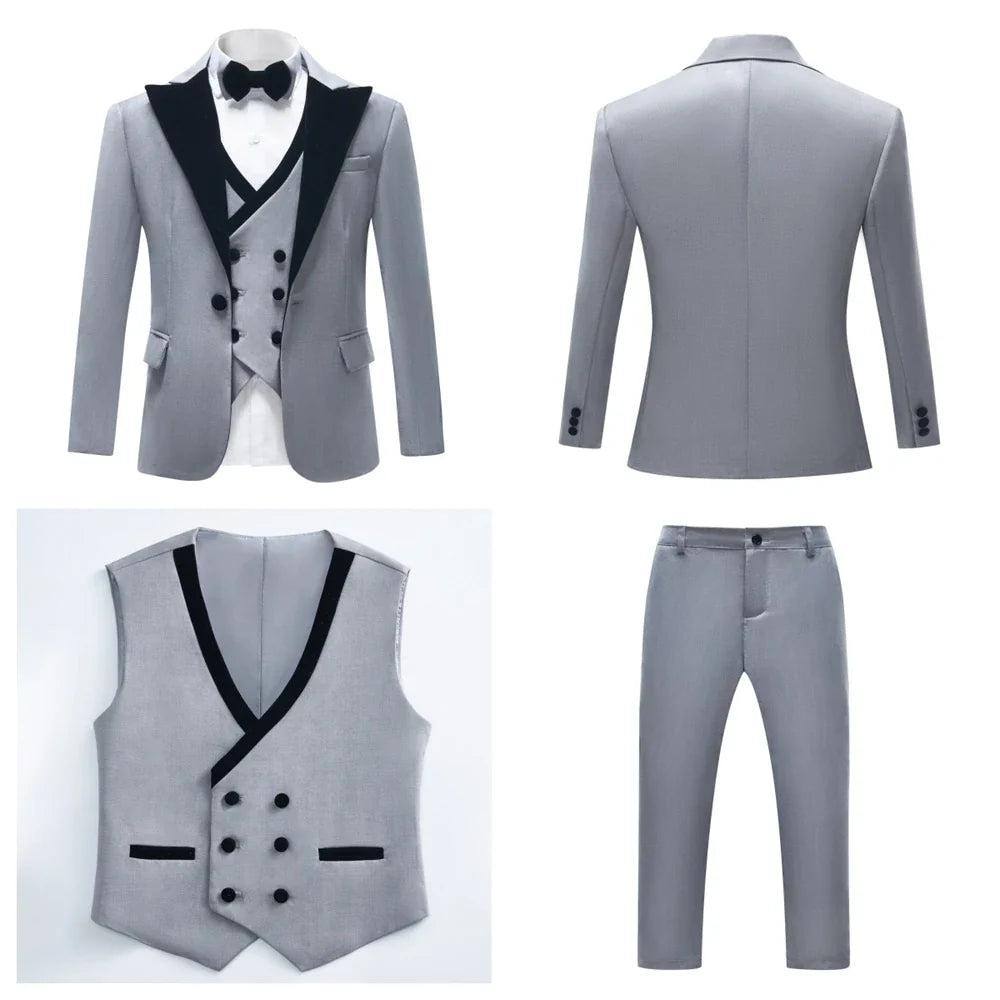 Boys 4-Piece Formal Suit Set – Slim Fit Blazer, Vest, Pants & Bow Tie for Weddings & Graduations